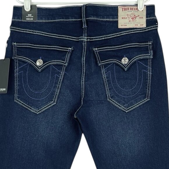 True Religion Men's Ricky Relaxed Straight Flap Blue Denim Jeans Size 33x34 NWT - Picture 4 of 12